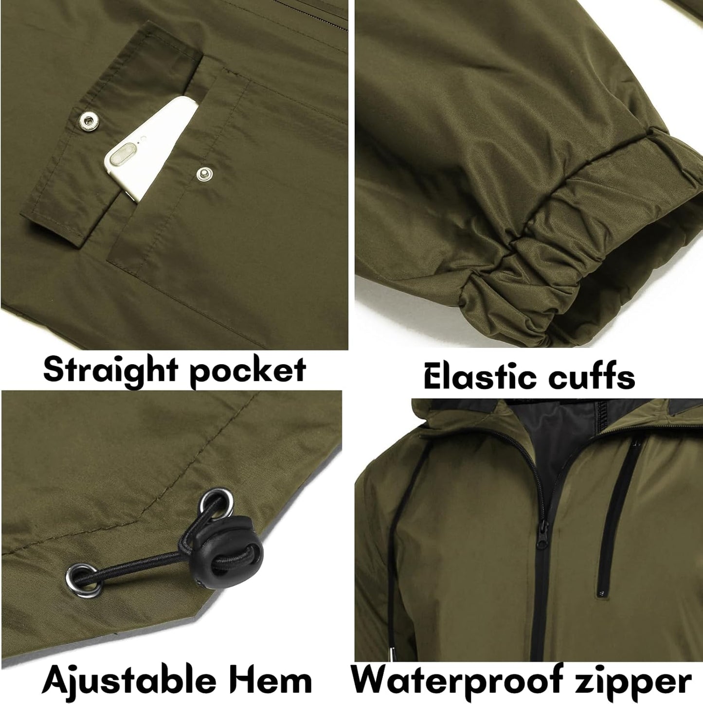 COOFANDY Men's Long Raincoat Ligtweight Rain Jacket Waterproof Outdoor Jackets with Hood