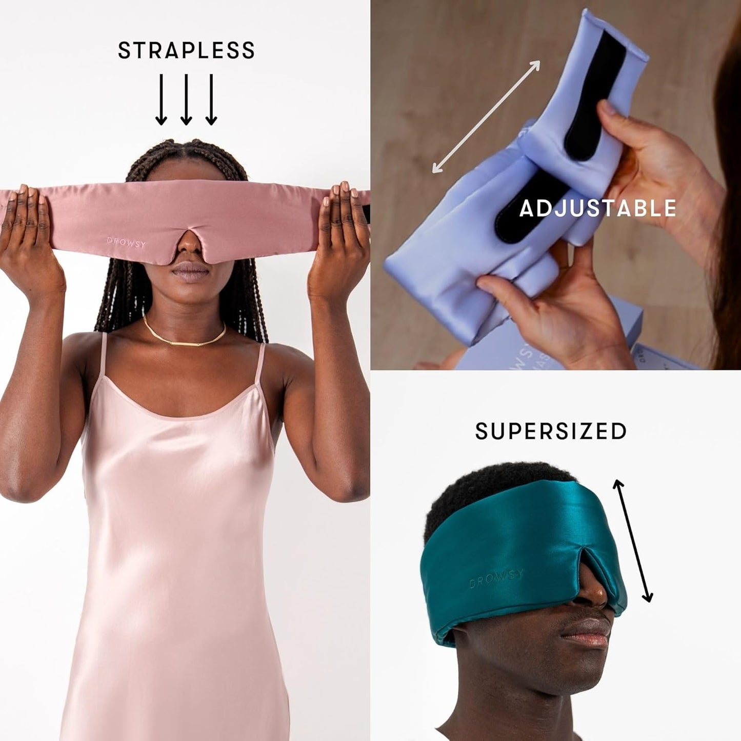 DROWSY Silk Sleep Mask. Face-Hugging, Padded Silk Cocoon for Luxury Sleep in Total Darkness. (Damask Rose)