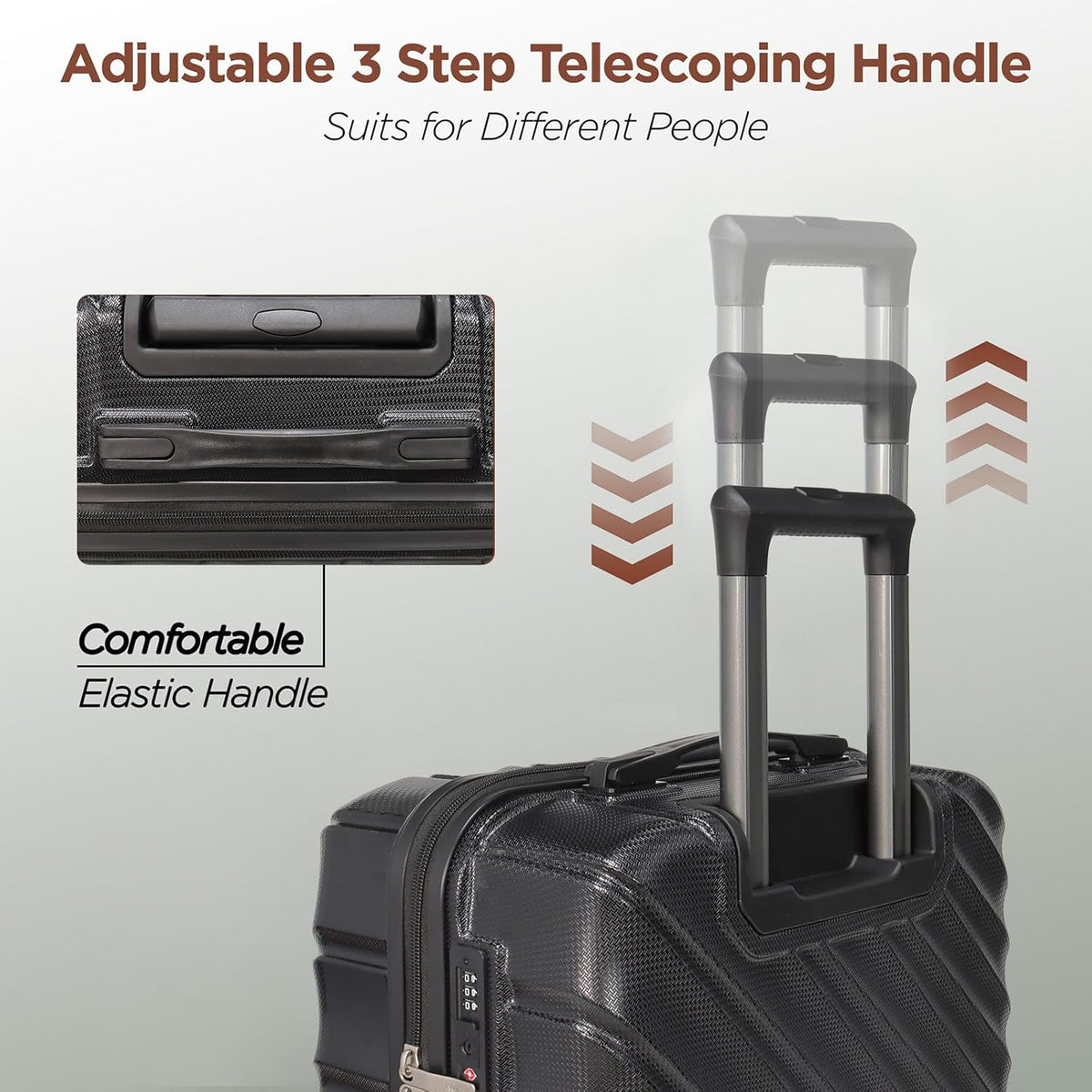Hardshell Luggage Sets 3 Piece ABS+PC Travel Suitcase Hard Sided Luggage with Spinner Wheels Checked Luggage Durable Lightweight Hard Case Luggage (Black)