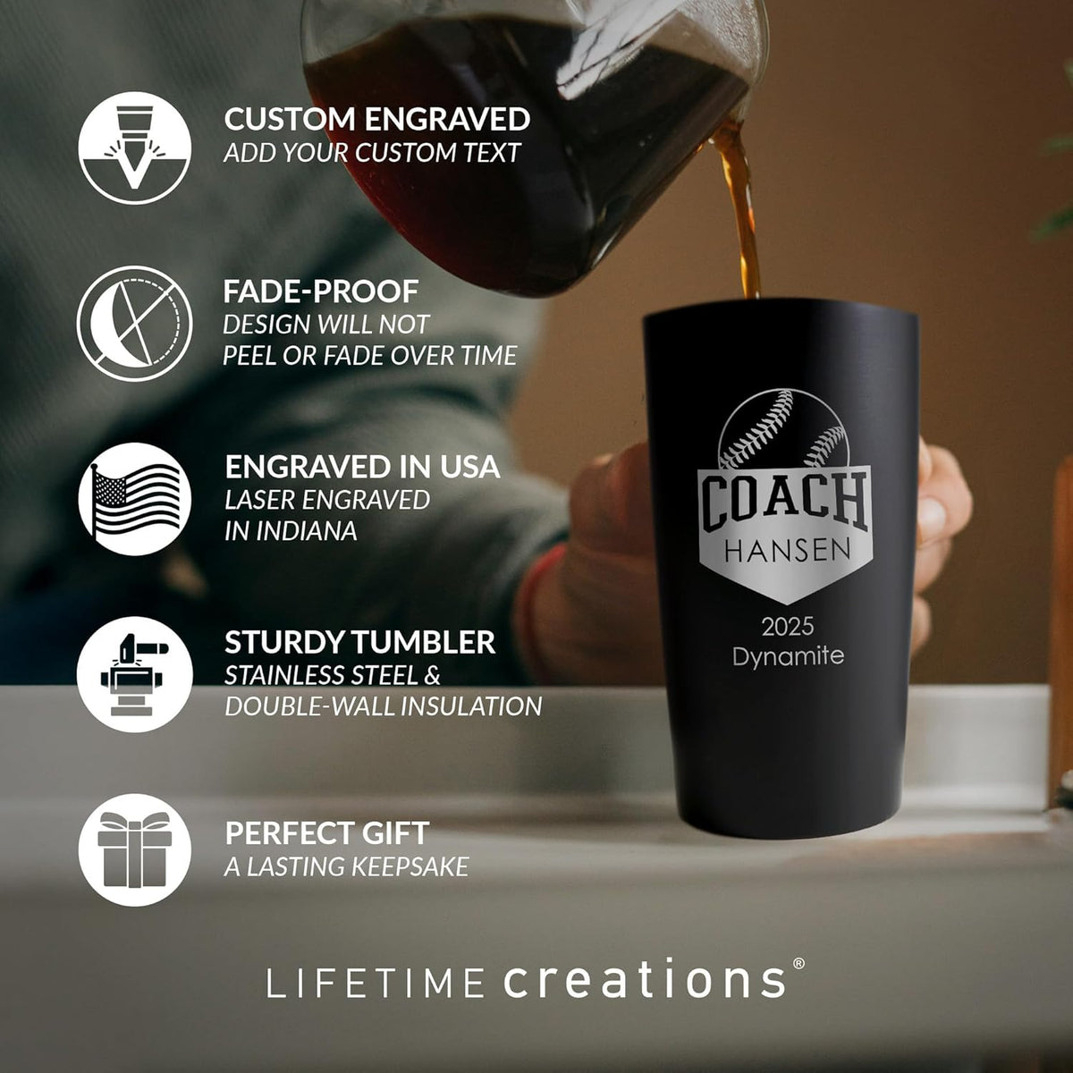 Lifetime Creations Custom Softball Coach Tumbler - Sotfball Coach Gifts for Men, Best Coach, Thank You Coaches, Softball Senior Night Gifts (Matte Black 20 Ounce Cup)