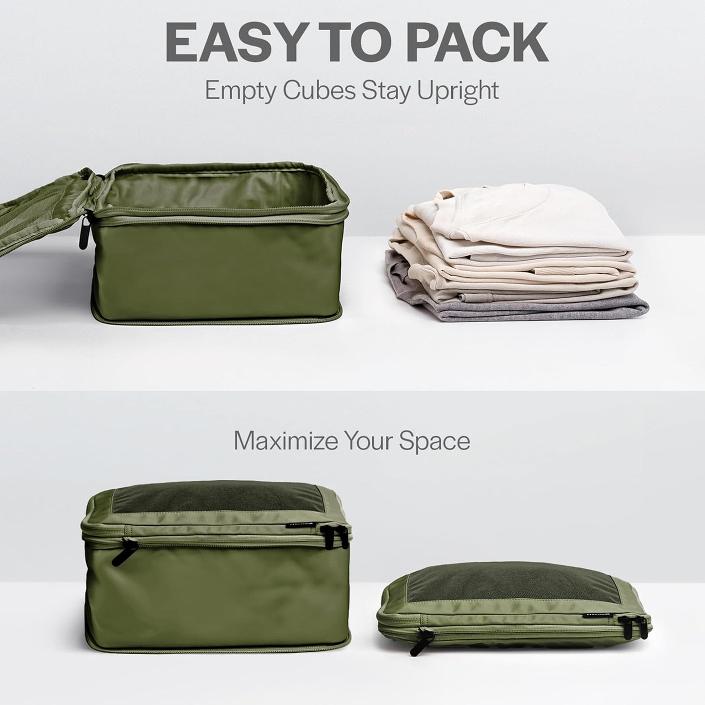 Compression Packing Cubes for Travel - Luggage Organizer Bags - Double Zipper Packing Cubes for Suitcases (6-Pack, Olive)