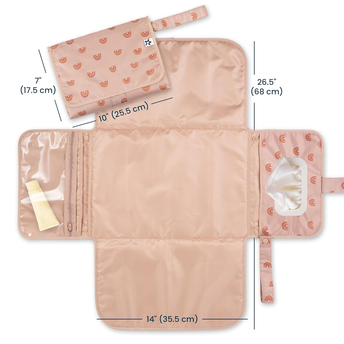 Tiny Twinkle Portable Diaper Changing Pad-Foldable Waterproof Changing Mat&Portable Changing Pad for Travel,Baby Changing Station with Smart Wipes Pocket&Storage (Boho Rainbow)