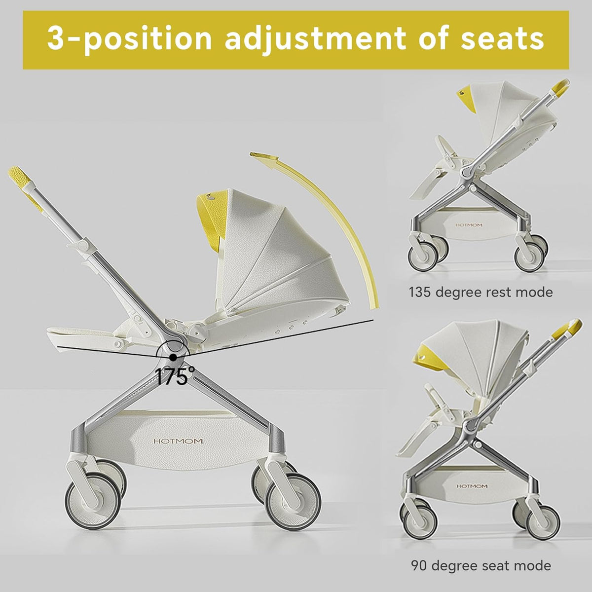 Hot Mom Lightweight Baby Stroller, Intelligent Seat Reversing and Anti-Shock Tire Combine Baby Pushchair, Newborn to Toddler's Baby Stroller,White