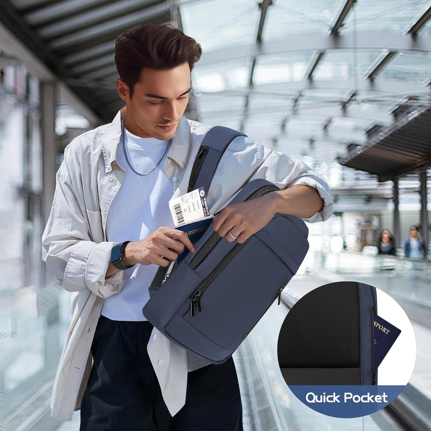 Business Backpack for Men Lightweight Commute Laptop Backpack Anti-Theft Water Resistant Backpack for 17.3 Inch Computer for Daily Office Work with Small Bag (Blue)