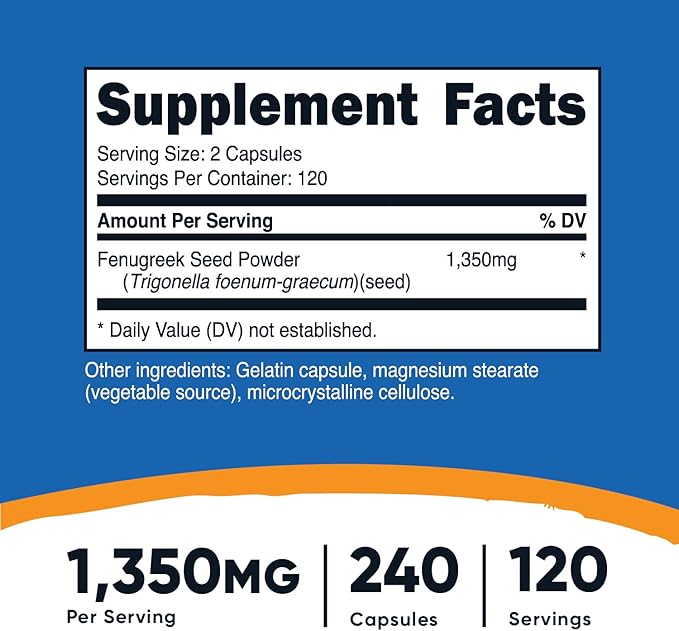 Nutricost Fenugreek Seed 1350mg, 240 Capsules (2 Bottles) - Gluten Free, Non-GMO, 675mg Per Capsule