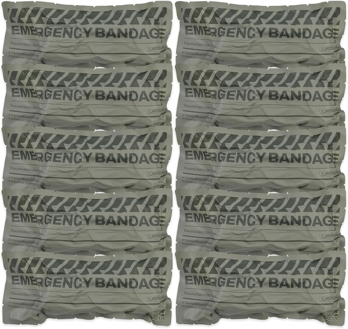 RHINO RESCUE 6" Emergency Compression Bandage Strile Trauma Wound Dressing Israeli First Aid Kit IFAK, 10 Count