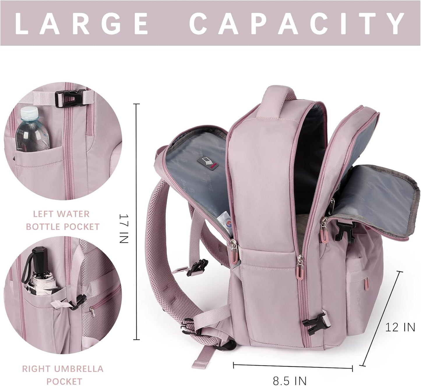 SHRRADOO Travel Laptops Backpack for Women Men, Casual Work Bag 17inch High School College Backpack Airline Approved Backpack for Hiking Business (Pink khaki)