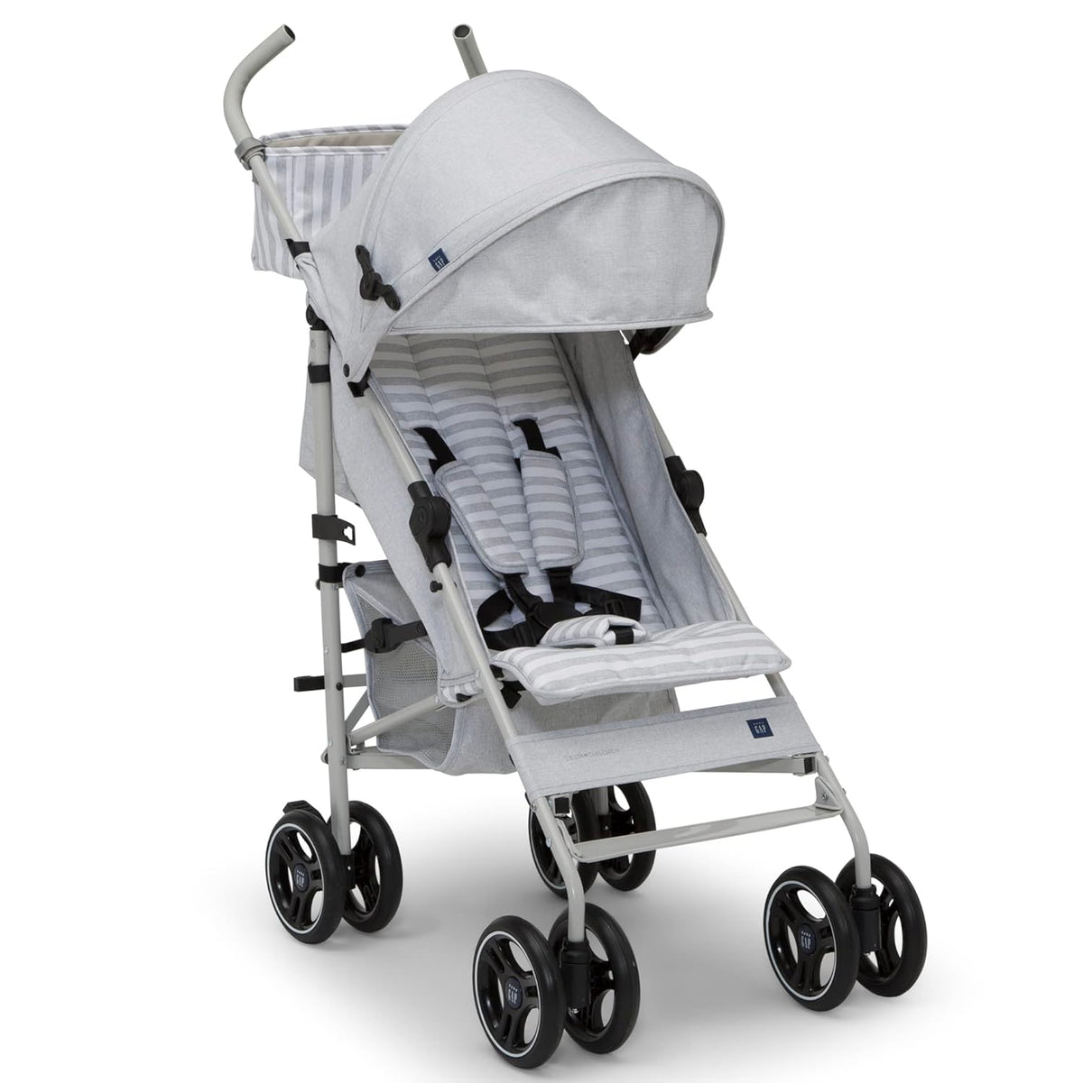 babyGap Classic Stroller - Lightweight Stroller with Recline, Compact Fold & Removable Parent Organizer - Made with Sustainable Materials, Grey Stripes