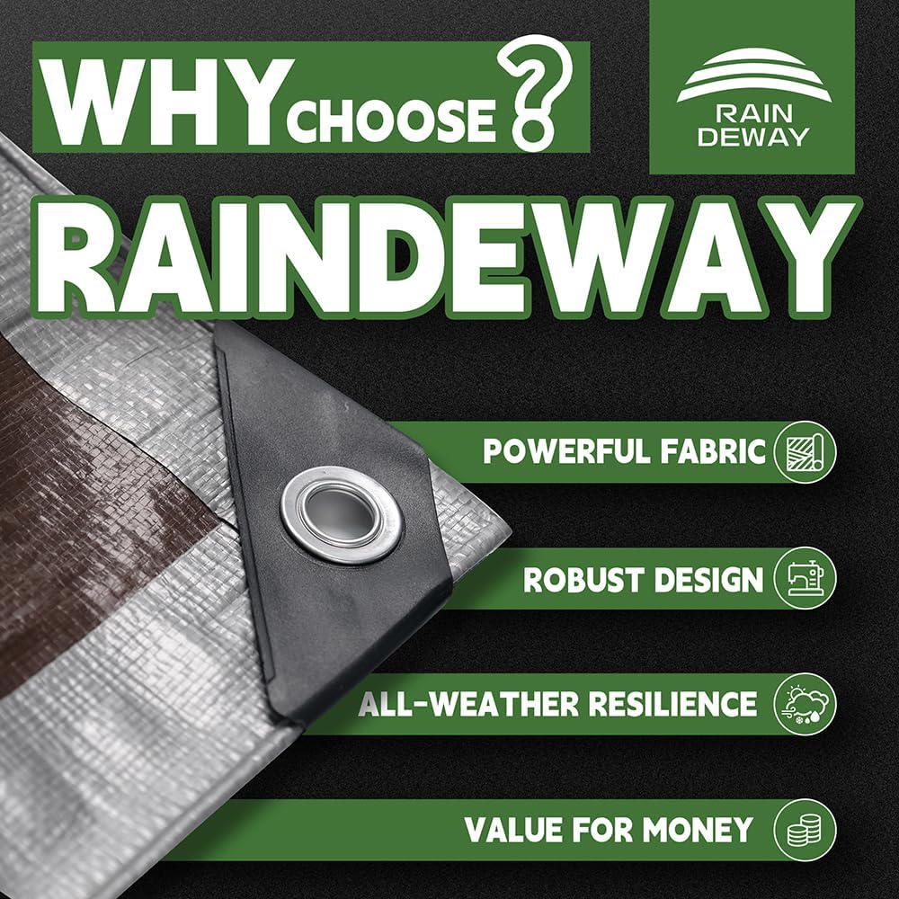 Tarps Heavy Duty Waterproof 5x7 Feet (3 Pack), 10Mil Multipurpose Small Tarp Cover with Metal Grommets and Reinforced Edges, Silver/Brown Tarp by RAINDEWAY
