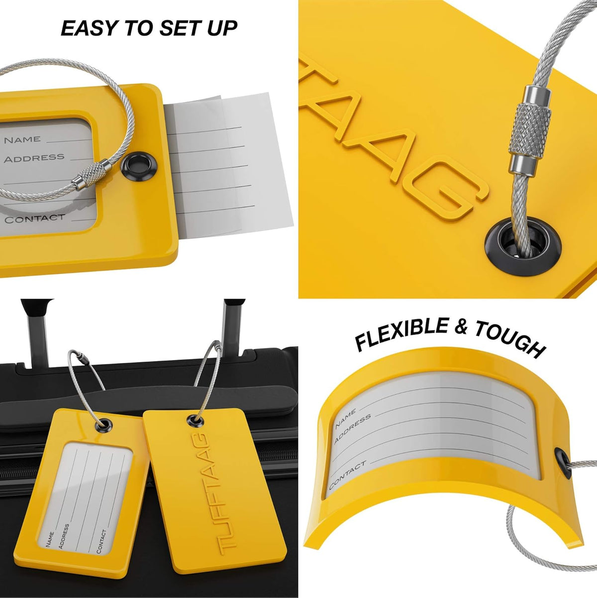 Luggage Tags Business Card Holder by TUFFTAAG - Durable Travel ID Bag Tag, Secure & Flexible, Perfect for Suitcases, Backpacks, and Carry-Ons, Easy Identification