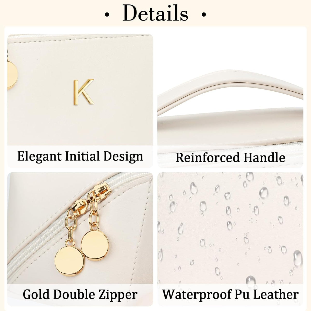 Birthday Gifts for Women Teen Girl, Personalized Initial Makeup Organizer Bag Set, Open Flat Travel Cosmetic Bag With Clear Divider and Handle(Beige,K)
