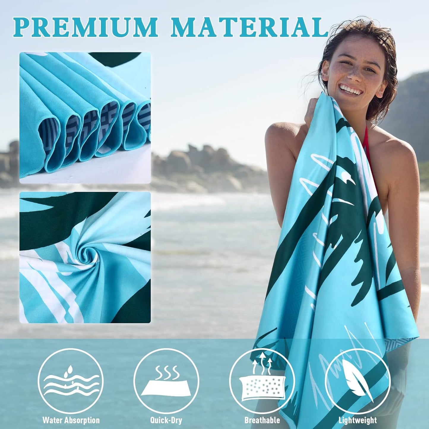2 Pack Oversized Microfiber Pool Towel, 75'x 35', Sand-Free, Quick Drying, Super Absorbent