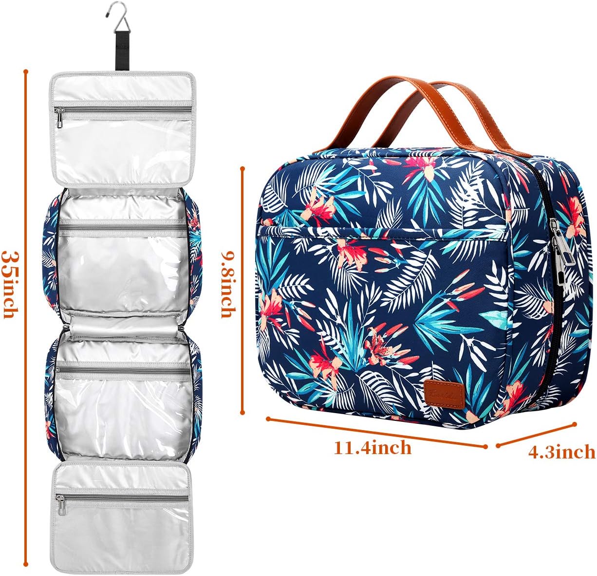 Hanging Travel Toiletry Bag,Large Capacity Cosmetic Travel Toiletry Organizer for Women with 4 Compartments & 1 Sturdy Hook,Perfect for Travel/Daily Use/Christmas