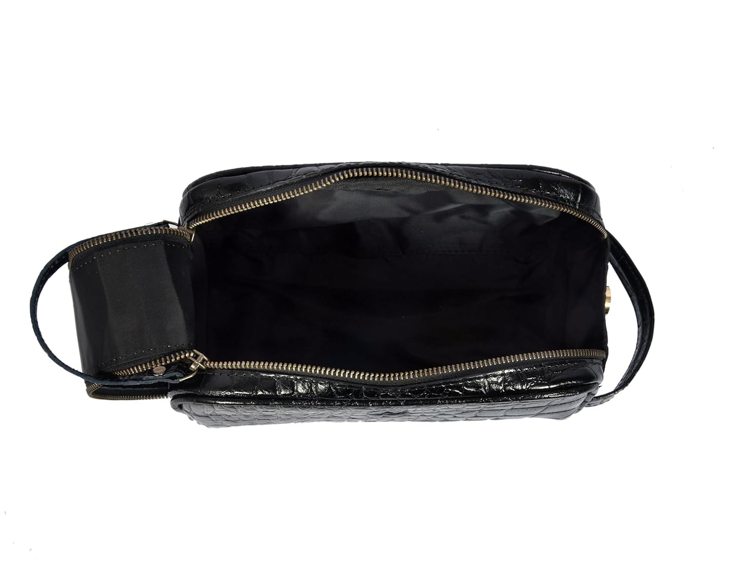 10" Premium Leather Toiletry Travel Pouch With Waterproof Lining | King-Size Handcrafted Vintage Dopp kit By Aaron Leather Goods (Grease Black)