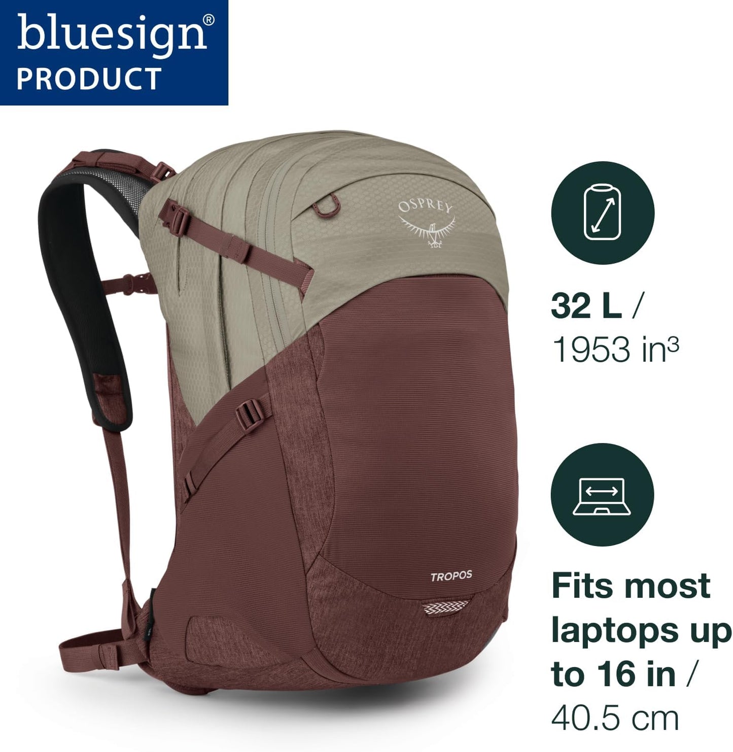 Osprey Tropos Laptop Backpack, Tungsten Soundwave/Grey Heather