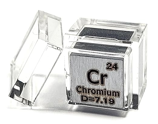 0.39" 10mm Chromium Metal Cube Cr up to 99.9% Pure Periodic Table Element Engraved Density Collection Science Education Display Block Cube + Acrylic Case Box - 1PC