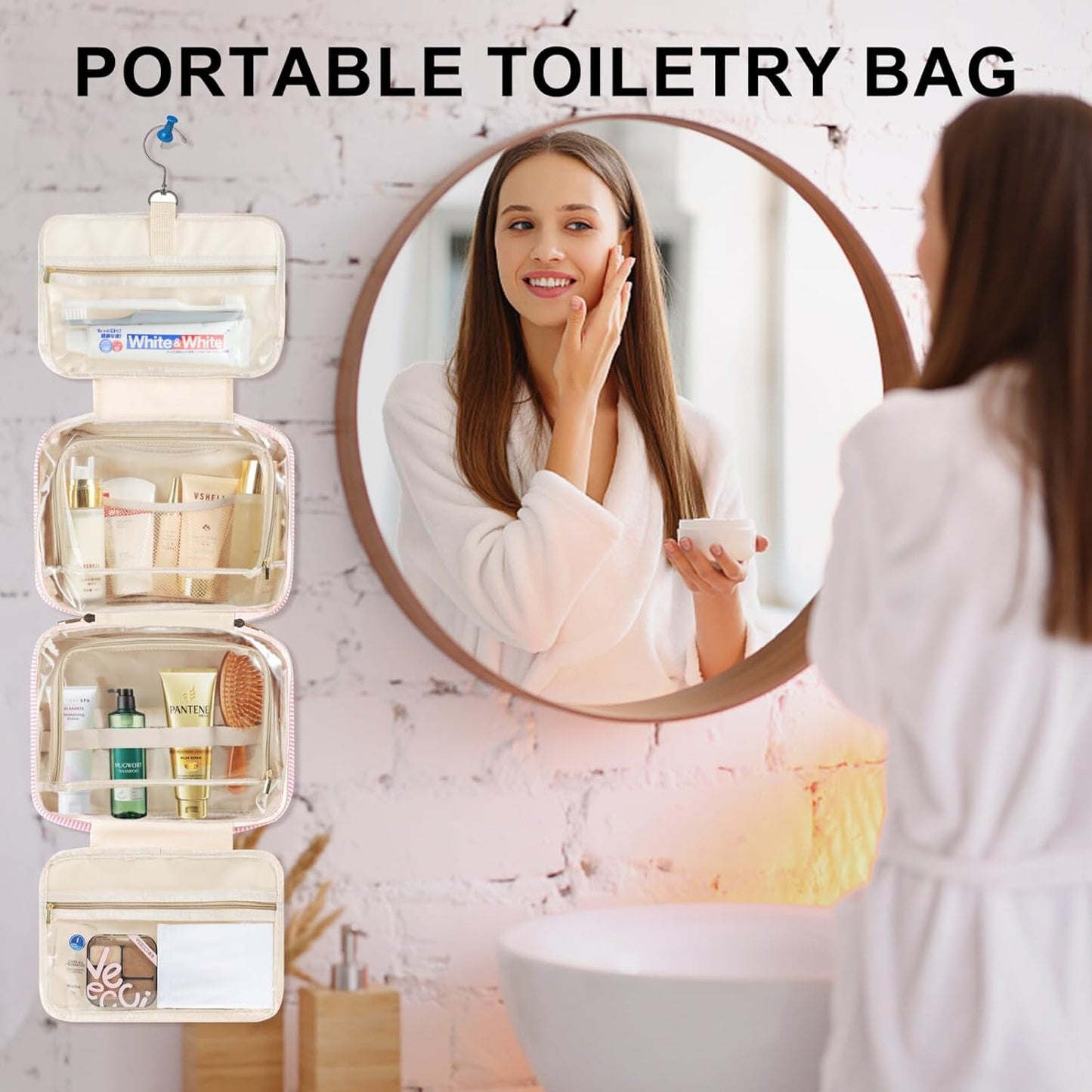 TOPEAST Initial Toiletry Bag Travel Makeup Bag for Women - Hanging Toiletry Bag, Personalized Birthday Gifts for Women, Vacation Airplane Essentials - Letter K, Pink