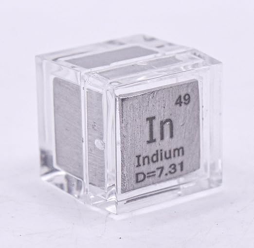 0.39" 10mm Soft Indium Metal Cube in up to 99.9% Pure Periodic Table Element Engraved Density Collection Science Education Display Block Cube + Acrylic Case Box - 1PC