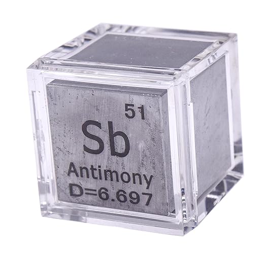 1" 25.4mm Antimony Metal Cube Sb up to 99.9% Pure Periodic Table Element Engraved Density Collection Science Education Display Block Cube + Acrylic Case Box - 1PC