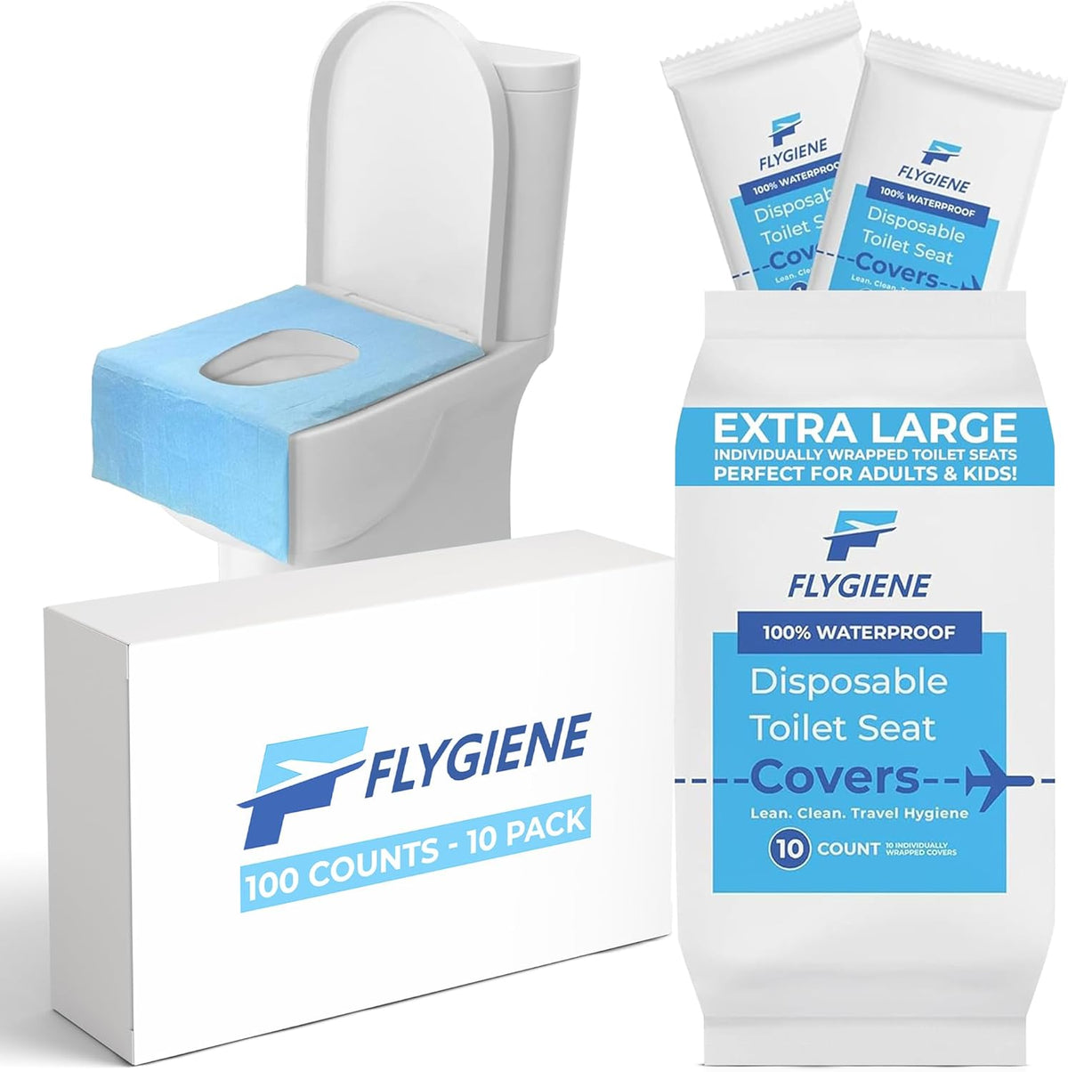 Disposable Toilet Seat Covers for Travel – Waterproof, Tear-Resistant XL Toilet Liners with 2 Layers of Protection – Individually Wrapped Travel Size Toiletries - 100 Count (10 Packs of 10)