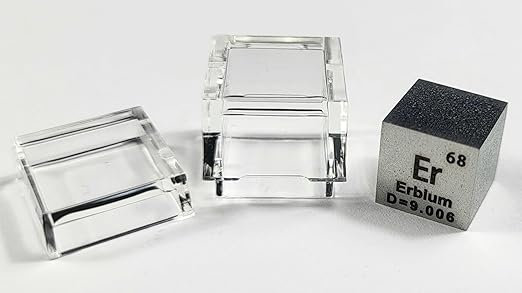 0.39" 10mm Erbium Metal Cube Er up to 99.9% Pure Periodic Table Element Engraved Density Collection Science Education Display Block Cube + Acrylic Case Box - 1PC