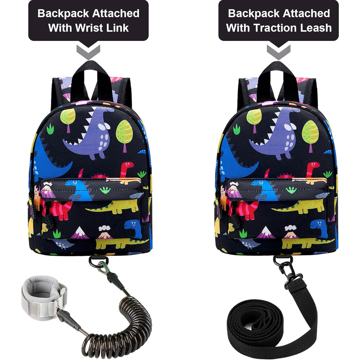 Accmor Toddler Leash Baby Dinosaur Backpack Harness with Anti Lost Wrist Link, Cute Mini Child Daycare Bag with Tether Hold Kids Close While Outdoor Walking for Baby Boys Girls