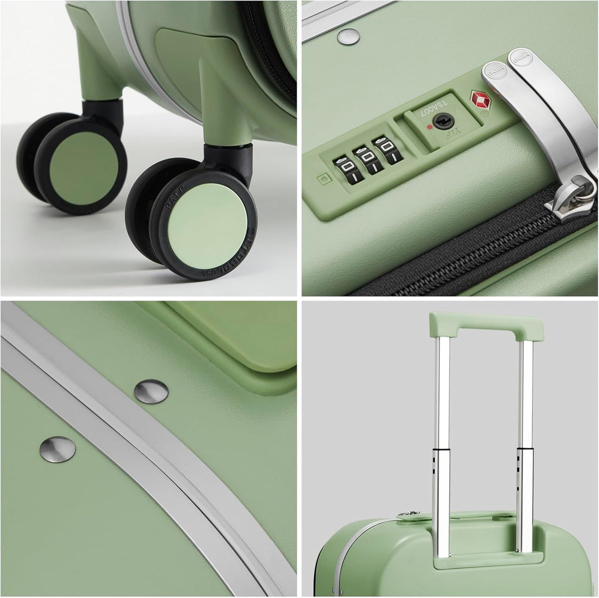 mixi Carry On Luggage, 18” Suitcase with Front Laptop Pocket, Travel Luggage Aluminum Frame PC Hardside with Spinner Wheels & TSA Lock and Cover (Not for Underseat), Avocado Green