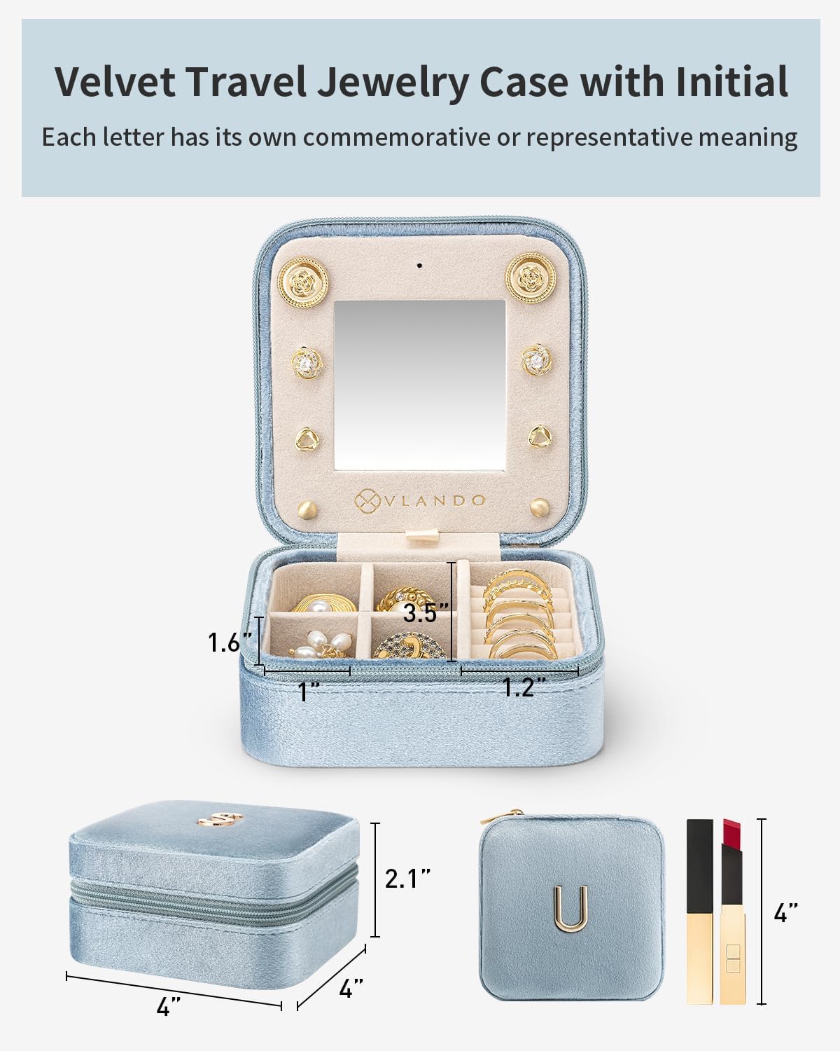 Vlando Mom Gifts for Women, Travel Jewelry Case for Mother Gifts, Travel Gifts for Mother Mom from Daughters, Travel Essentials Small Jewelry Box, Jewelry Travel Organizer - Letter U, Navy Blue
