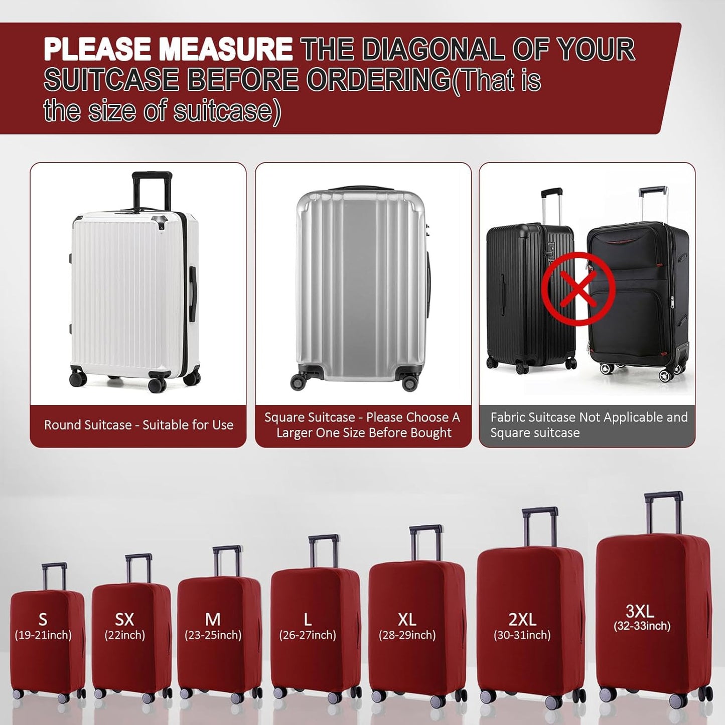 Travel Luggage Cover Suitcase Protector Scratch-Resistant Fit 19-31 Inch Suitcase, Not Included Suitcase (Claret, L(26-27 inch))