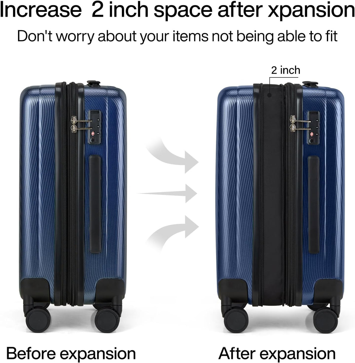 Hanke Expandable Hard Shell Luggage Sets 2 piece Carry on Luggage with Wheels Suitcases Lightweight Checked Travel Luggage Rolling Large Suitcase Travel Luggage Bag Woman Men 20/29 Inch(Dark Blue)