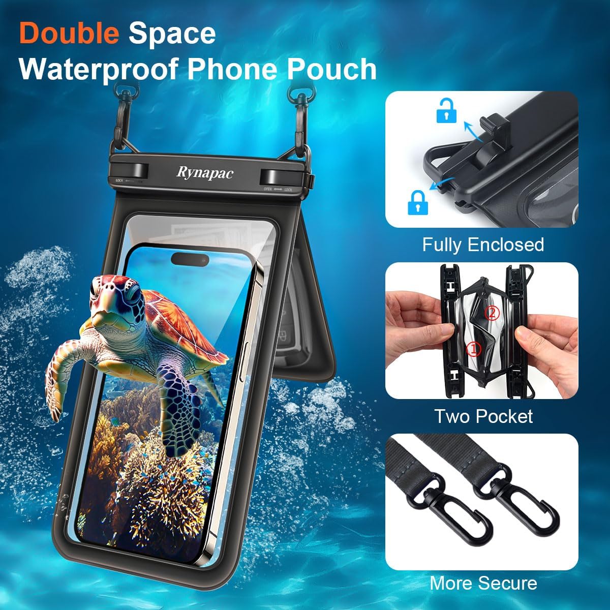 Double Space Waterproof Phone Pouch, 2 Pack Waterproof Phone Case with Lanyard for iPhone 16 15 14 Pro Max up to 8.5’’, Cellphone Dry Bag for Beach Vacation Travel Cruise Essentials