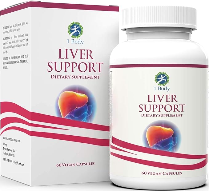 1 Body Liver Support Supplement – Liver Cleanse, Detox & Support with Milk Thistle, Dandelion Root & Artichoke Extract, Natural Liver Health Formula, Non-GMO, Vegan, 60 Capsules