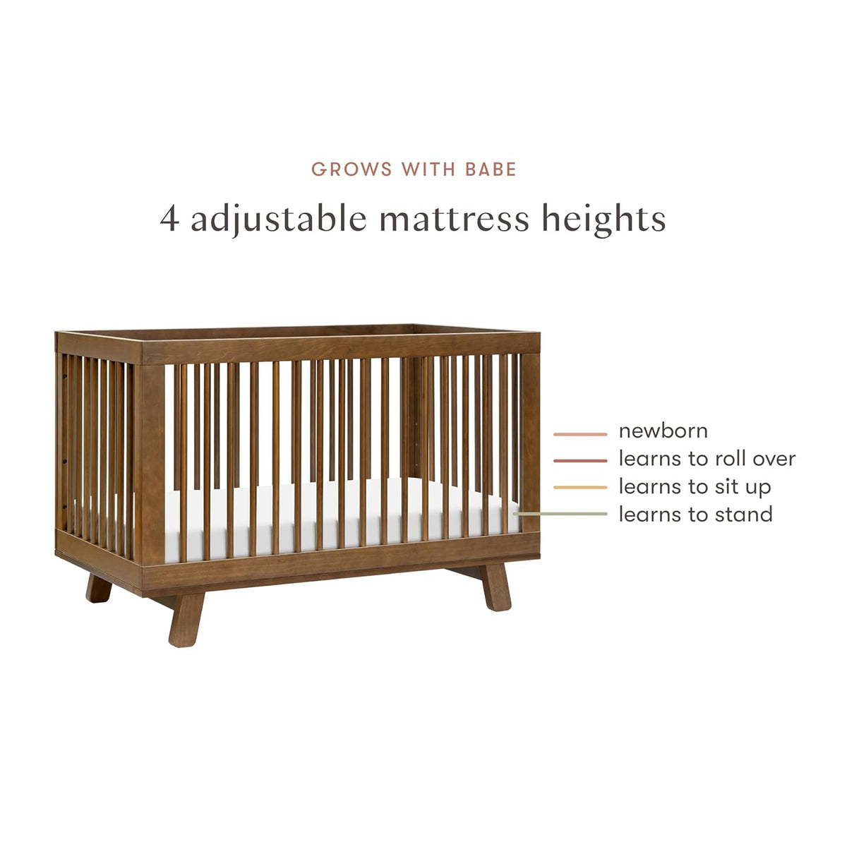 babyletto Hudson 3-in-1 Convertible Baby Crib with Toddler Bed & Daybed Conversion - Strong, Durable & Easy to Assemble - GREENGUARD Gold Certified w/ 4 Adjustable Mattress Heights - Natural Walnut