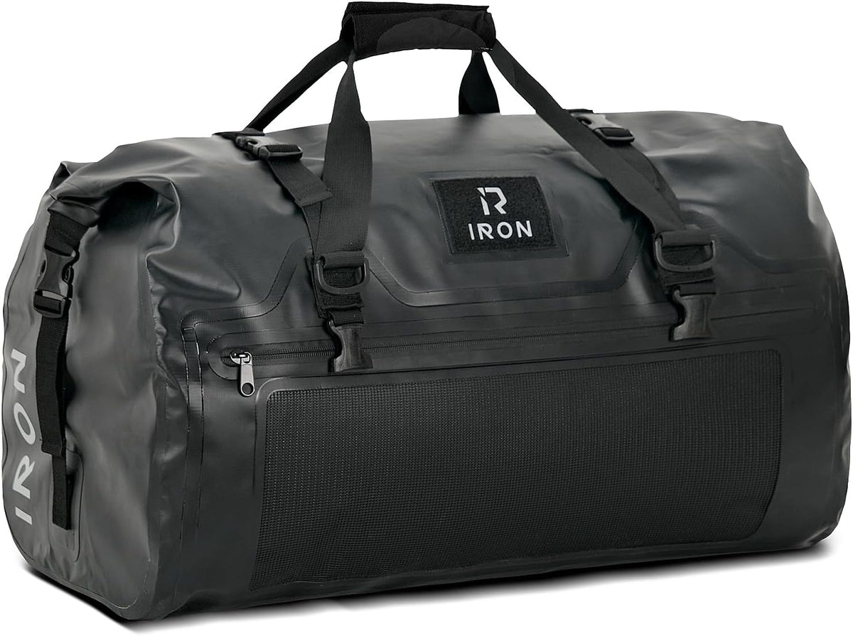 IRON JIA'S Motorcycle Dry Bag - Waterproof Duffle & Luggage Tail Bag Saddle Bags with Roll Top Closure, Shoulder Straps, Inner Pocket and Mesh Pocket (Black, 50L)