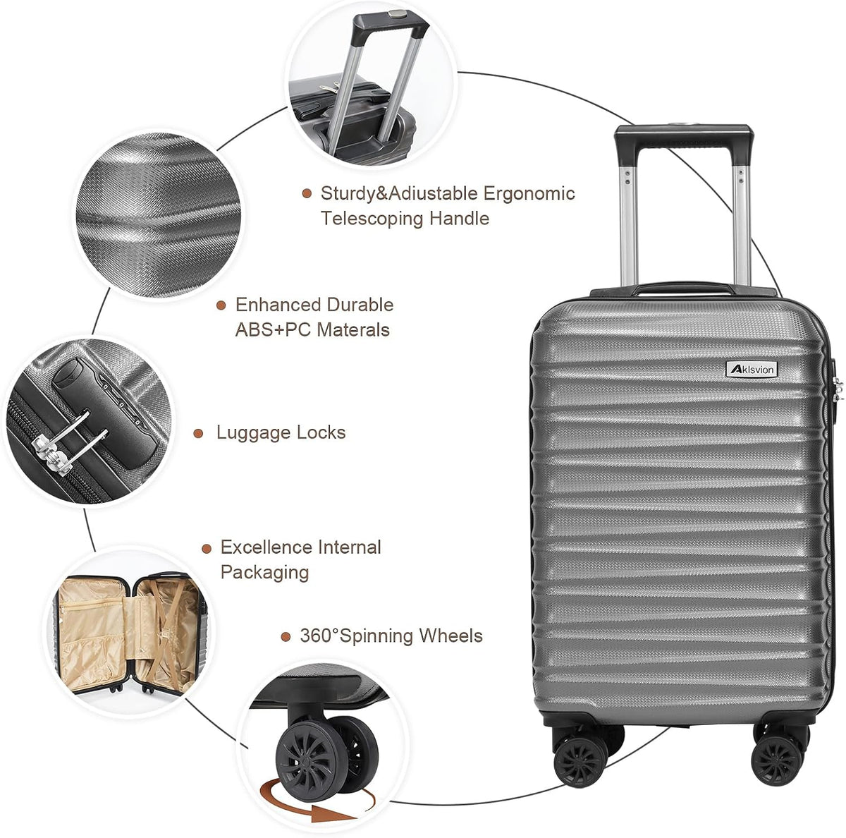 Luggage Set 3 Piece Luggage Set ABS hardshell Spinner Wheels Luggage Carry on Suitcase with Weekender bag & Toiletry bag(Grey)