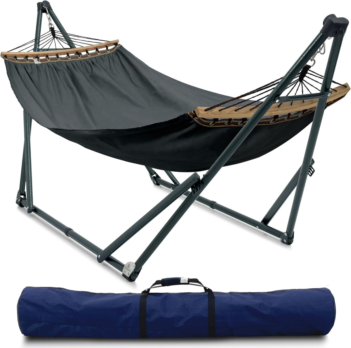 Tranquillo Universal Hammock with Stands Electro Static Coated Steel, Adjustable Foldable Hammock Stand with 2 Layered Polyester Net and Carry Bag for 2 Persons (Canvas - Grey)