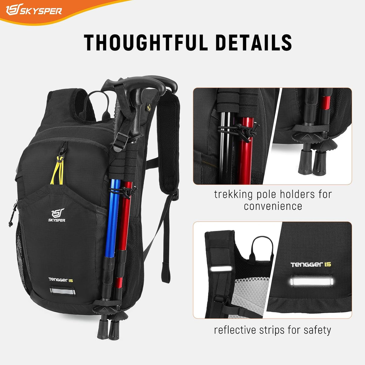 SKYSPER Hiking Backpack 15L Lightweight Walking Daypack for Camping Travelling Daytrip Small Trail Bagpack for Men Women