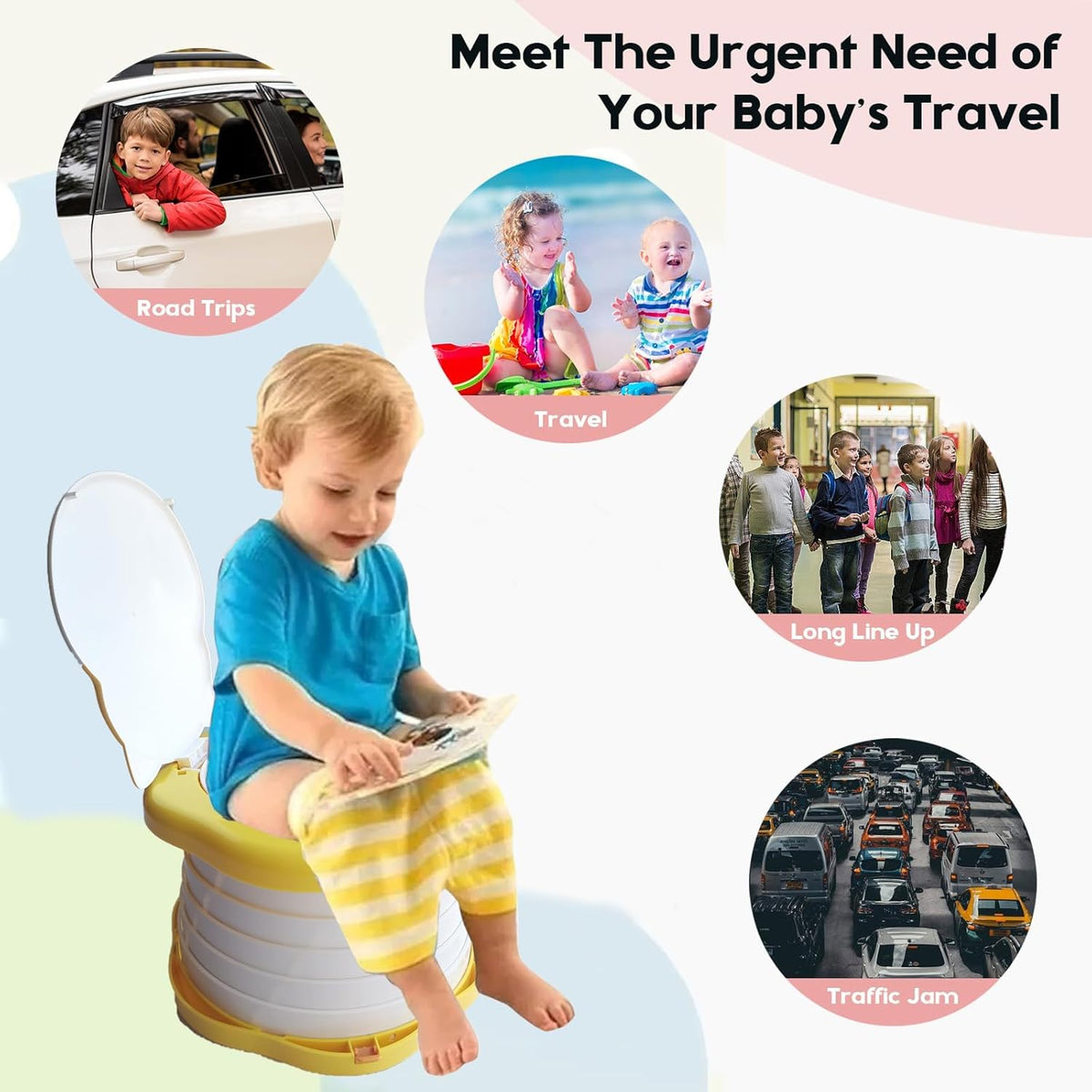 SunnySmile Toddler Travel Potty,Kids Portable Potty,Applicable to Travel,Camping, Outdoor, Indoor,with 45 Potty Bags,Cartoon Design, Children Will Like it More