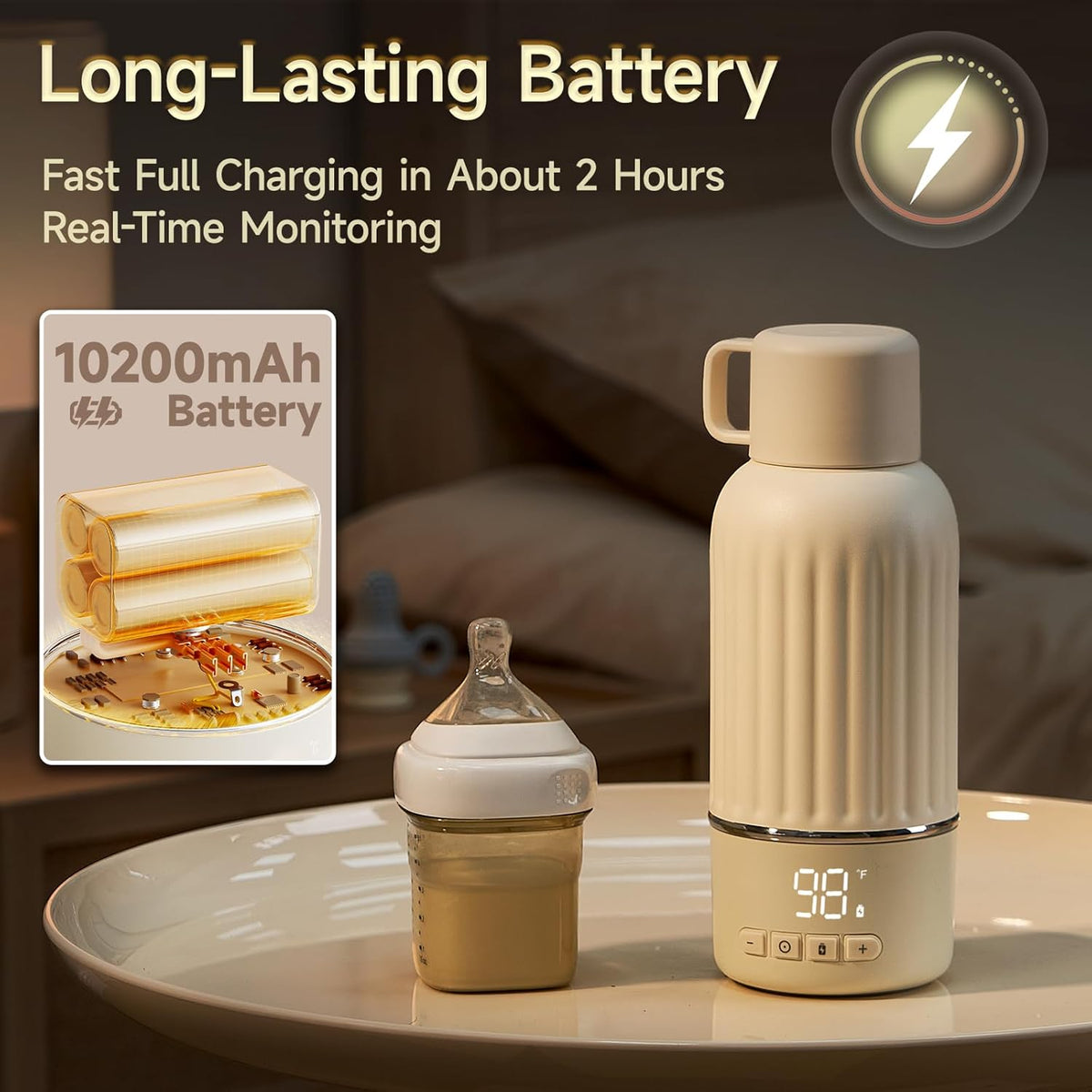 Snow Bear Portable Bottle Warmer for Travel, Fast Heating in 2.5 Mins for Breast Milk, 10200mAh Battery with LED Display, 17oz Large Capacity, Baby Bottle Warmer with Precise Temperature Control(5076)