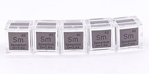 0.39" 10mm Samarium Metal Cube Sm up to 99.9% Pure Periodic Table Element Engraved Density Collection Science Education Display Block Cube + Acrylic Case Box - 1PC