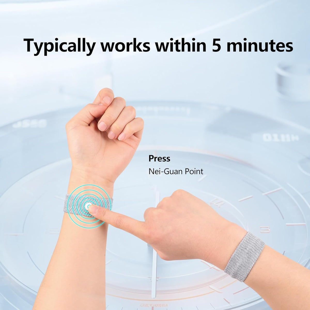 Motion Sickness Wristband, Anti-Nausea Acupressure Wrist Band for Nausea Relief, Dizziness and Vomiting from Car Sea Boat Flying Travel Sickness for Adults and Kids (Grey, Large, 2 Pairs)