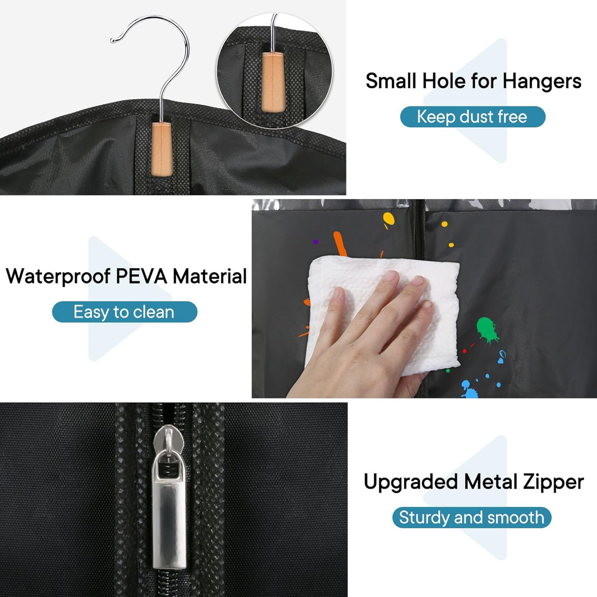 Dress Bags for Gowns, 65" Long Garment Bags for Hanging Clothes, 6-Pack Foldable Dress Cover with Clear Window for Women's Coats, Formal Gowns, and Evening Dresses
