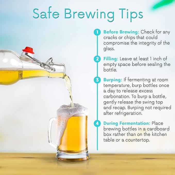 WILLDAN Swing Top Glass Bottles [1 Liter / 33 fl. oz.] [Pack of 6] Flip Top Brewing Bottle w/Leak Proof Stopper Lids for Fermentation, Kombucha, Mead, Vinegar, Beer, Kefir, Wine, Water, Soda