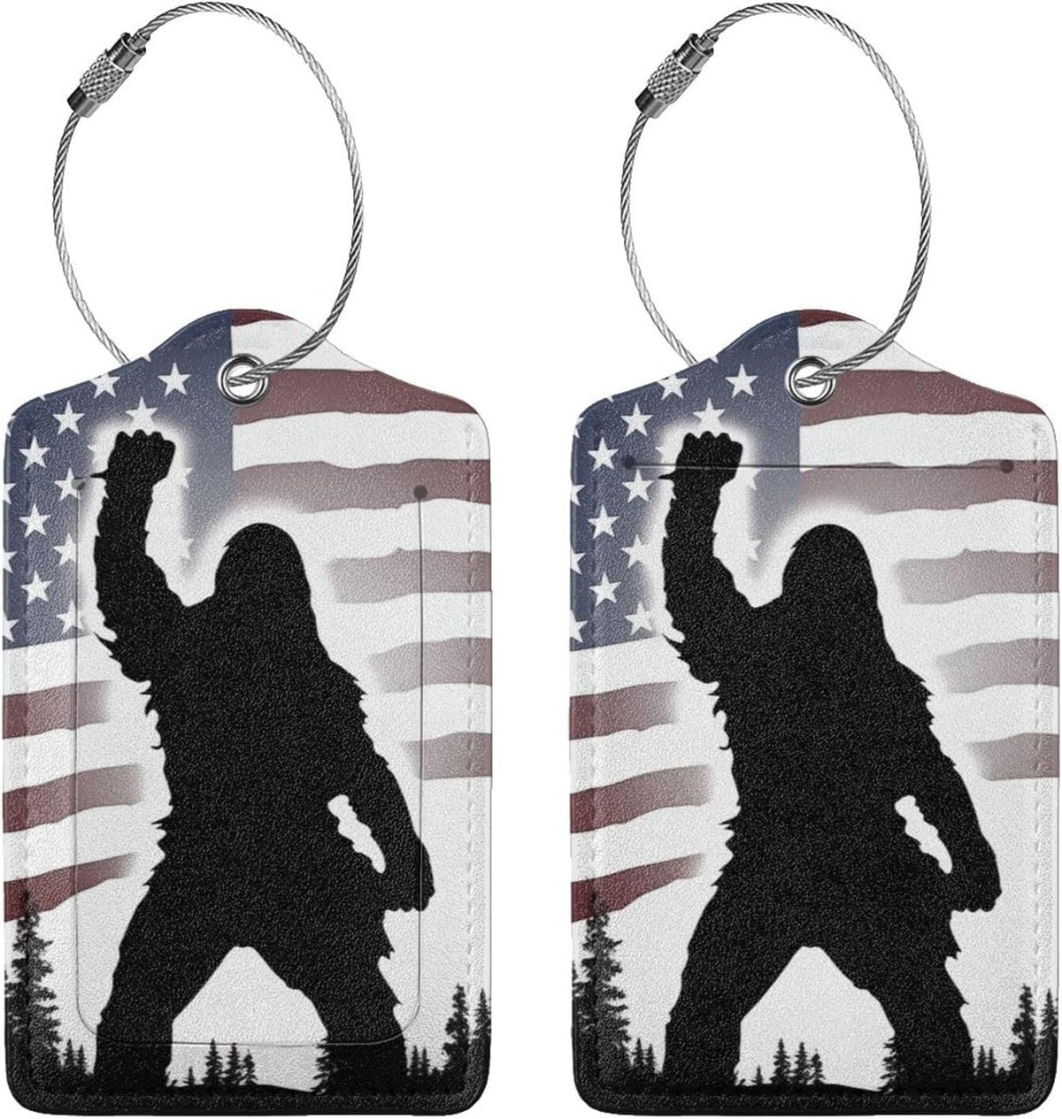 American Flag Leather Luggage Tag with Stainless Steel Ring, Fun Name Id Card Cover Travel Bag Tag Set, Suitable for Travel Bag Luggage Women Men 2 PCS