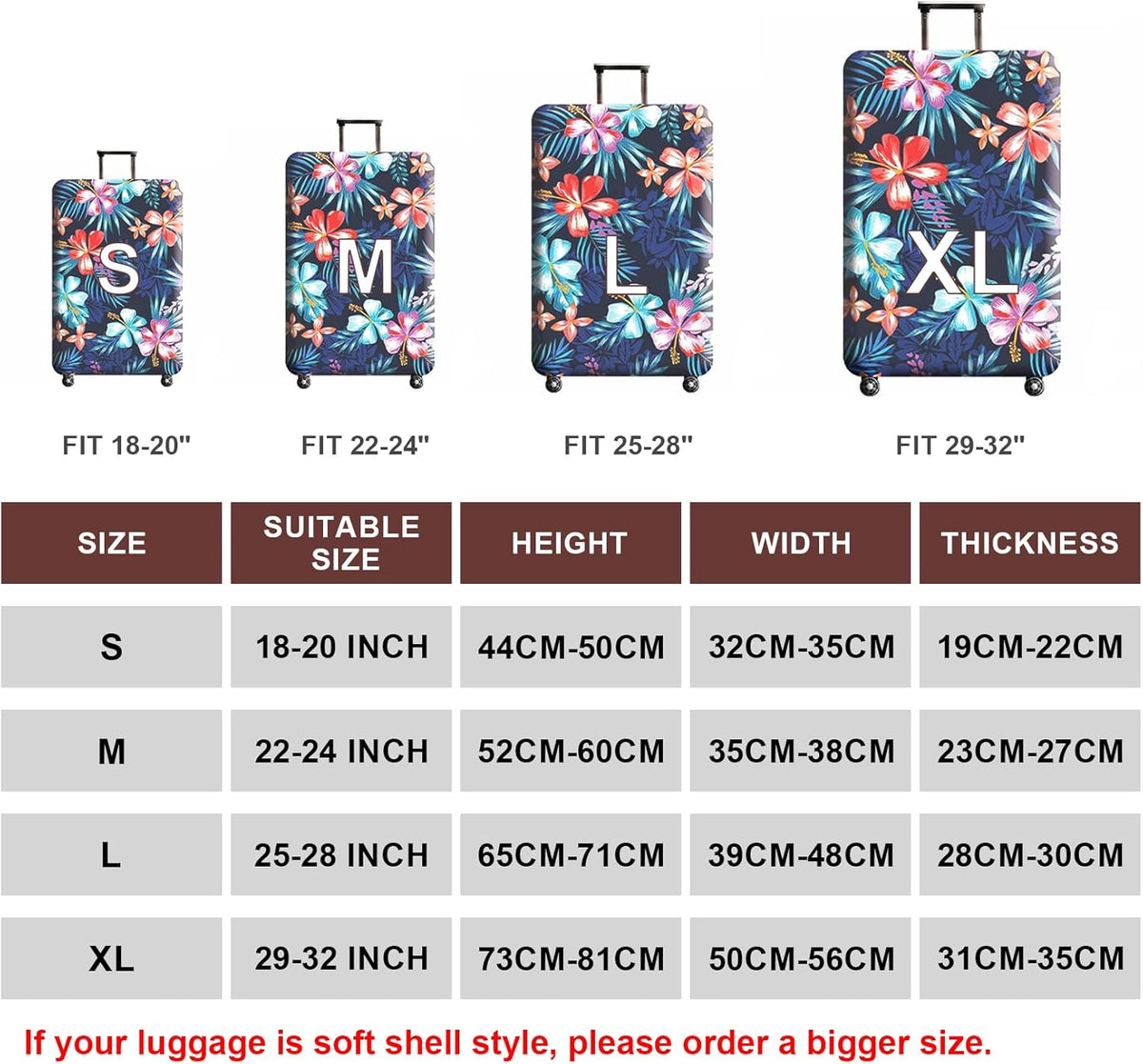 WUJIAONIAO Travel Luggage Cover Baggage Suitcase Cover Protector Skins 18-32 Inch (Flower, XL (for 29-32 inch luggage))