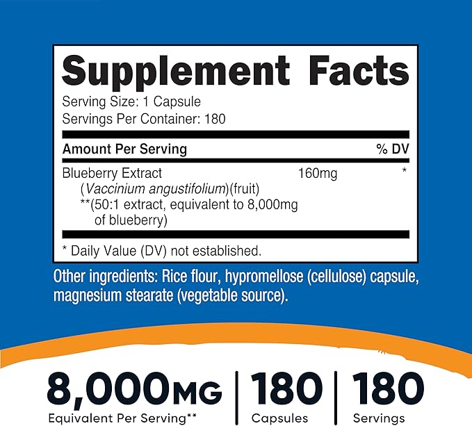 Nutricost Blueberry Extract 8000mg Equivalent (from 160mg of 50:1 Extract), 180 Capsules - Vegetarian, Gluten Free and Non-GMO