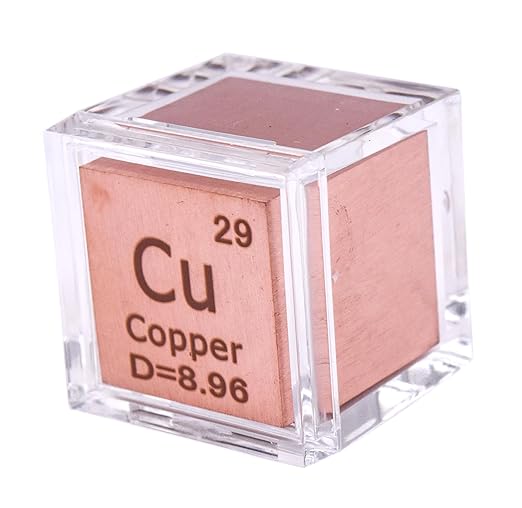 1" 25.4mm Copper Metal Cube Cu up to 99.9% Pure Periodic Table Element Engraved Density Collection Science Education Display Block Cube + Acrylic Case Box - 1PC