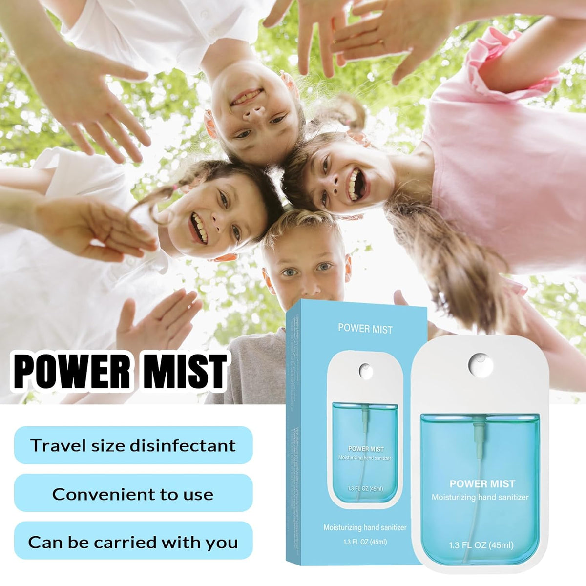 Power Mist Hydrating Hand Sanitizer Spray, Portable Travel-Size Hand Sanitizer Spray, 500-Sprays Each，Suitable for Both Adults and Children (4PCS)