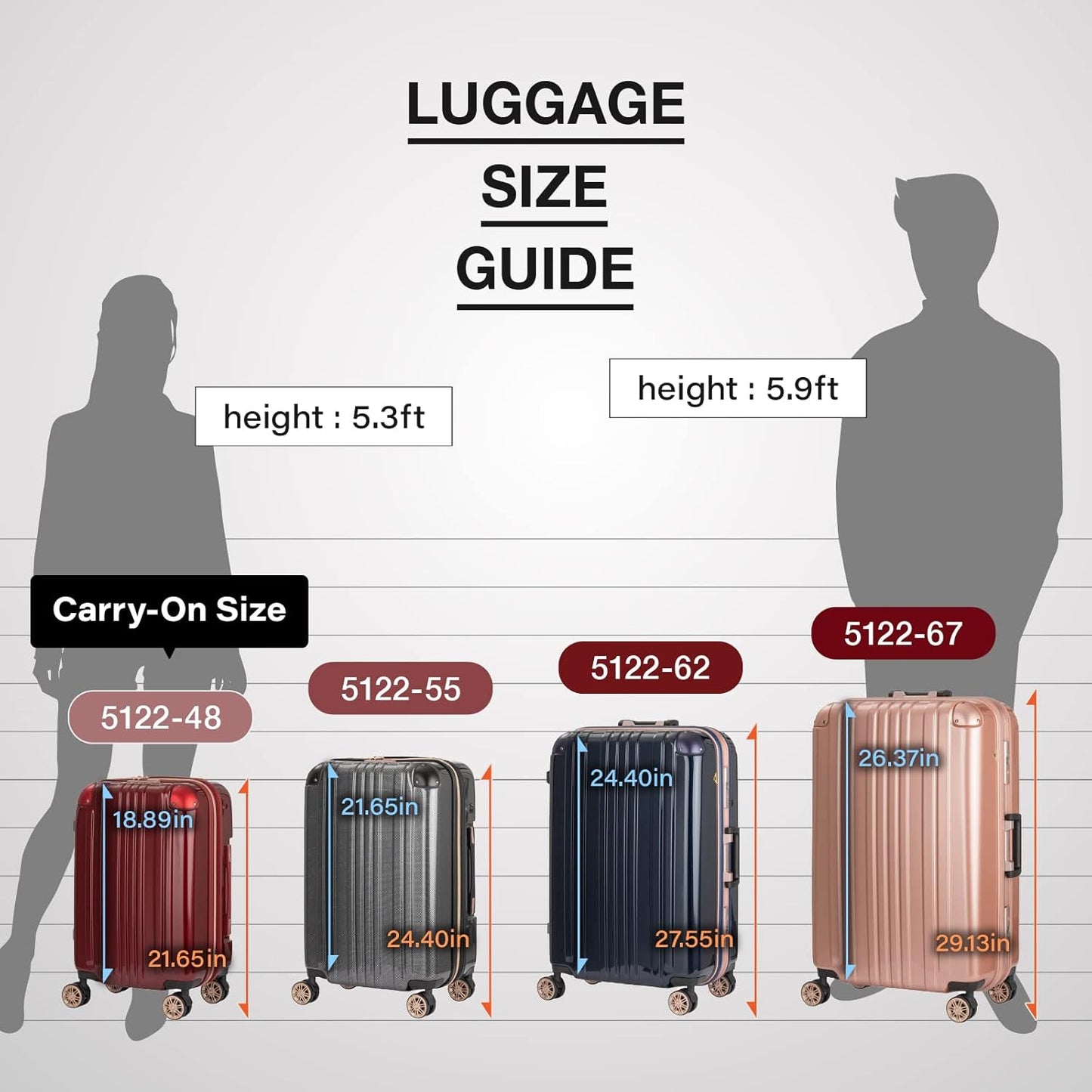 LEGEND WALKER Hardside Expandable Zipper Luggage, Carry-On, 21-inch,ChampagneGold,5122-48-CGD