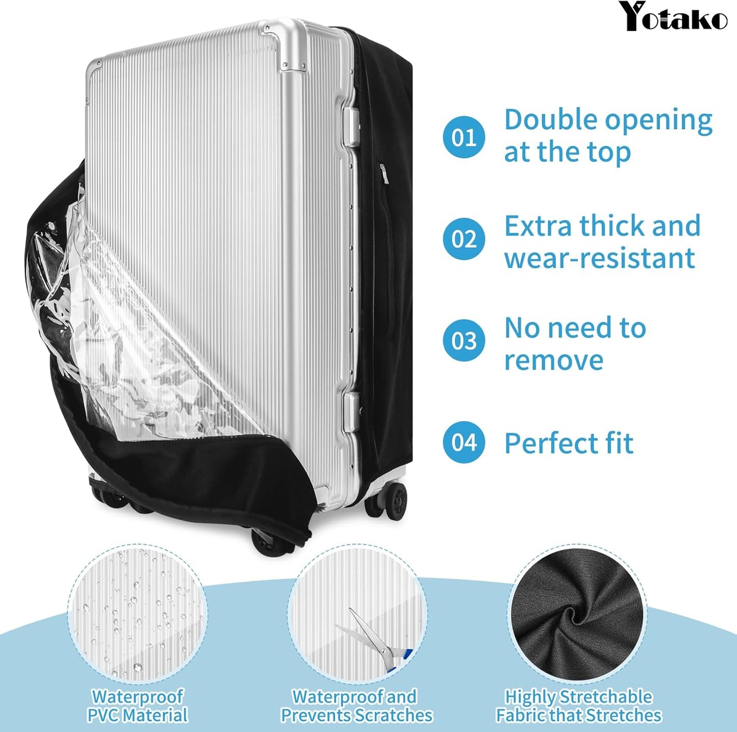 Yotako Upgraded Zippered Transparent PVC Suitcase Cover, No Disassembly Required Clear Luggage Protector for Suitcase Luggage Protector Cover 30''